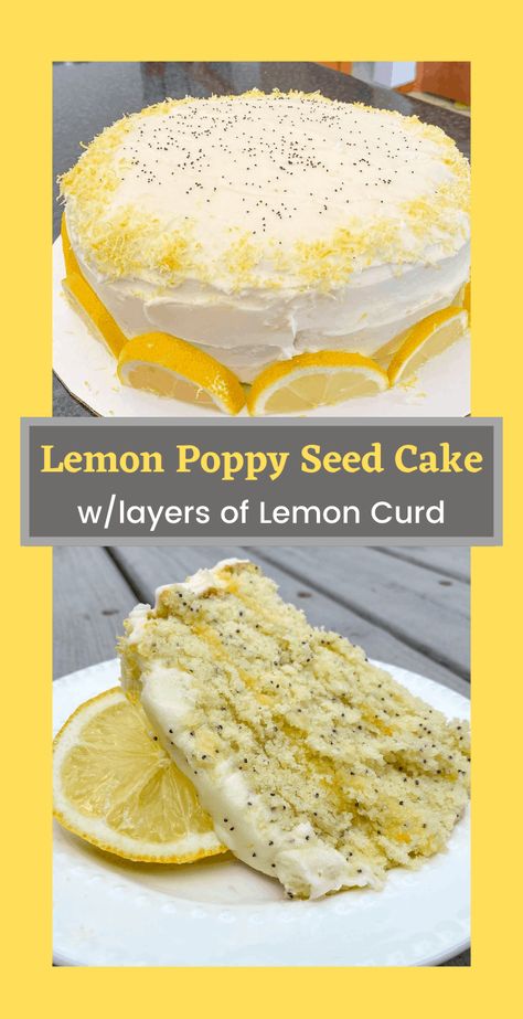 Lemon Poppy Seed Layer Cake with Lemon Curd Filling - planningforkeeps.com Cake With Lemon Curd Filling, Lemon Poppy Seed Cake, Cake With Lemon Curd, Cake With Layers, Layer Cake Filling, Poppyseed Cake, Lemon Buttercream Frosting, Lemon Layer Cakes, Curd Filling