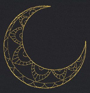 Talisman - Crescent Moon | Urban Threads: Unique and Awesome Embroidery Designs Crescent Moon Embroidery, Moon Embroidery Design, Batik Ideas, Moon Embroidery, Crescent Moon Design, Space Quilt, Sashiko Boro, Lace Tattoo, Dad Tattoos