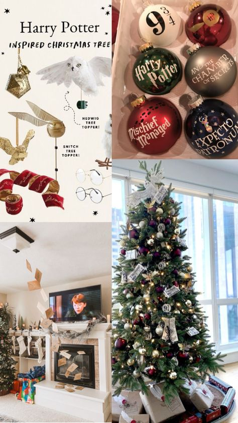 Harry potter theme christmas Harry Potter Decorations Christmas, Diy Harry Potter Christmas Decorations, Noel Harry Potter, Harry Potter Christmas Theme, Christmas Harry Potter Decoration, Harry Potter Christmas Aesthetic, Harry Potter Xmas, Harry Potter House Decor, Harry Potter Theme Christmas