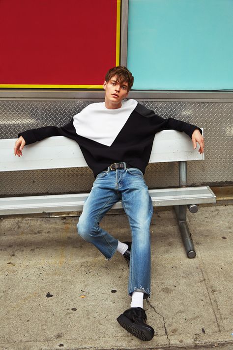 A Grown-Up Crop of Men’s Sweatshirts - T Magazine Mens Street Photoshoot, Street Portrait Photography Poses, Male Outdoor Photoshoot, Fashion Editorial Street, Urban Editorial, Mode Editorials, Male Models Poses, Mens Fashion Editorial, Men Photoshoot