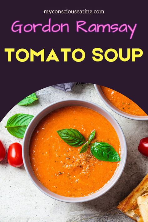 Tomato soup with a sprinkle of herbs Roasted Tomato Soup Recipe, Cracker Barrel Chicken, Garlic Parmesan Potatoes, Gordon Ramsay Recipe, Tomato Soup Recipe, Roasted Tomato Soup, Perfect Steak, Fennel Salad, Tomato Soup Recipes