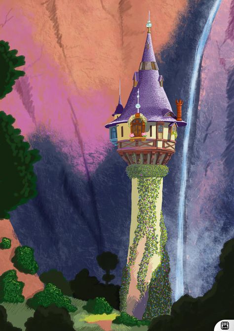 Rapunzel's tower by BlackRamu Rapunzel Castle, Rapunzel Drawing, Tangled Tower, Tangled Painting, Tangled Movie, Rapunzel Tower, Animation Disney, Disney Paintings, Wallpaper Disney