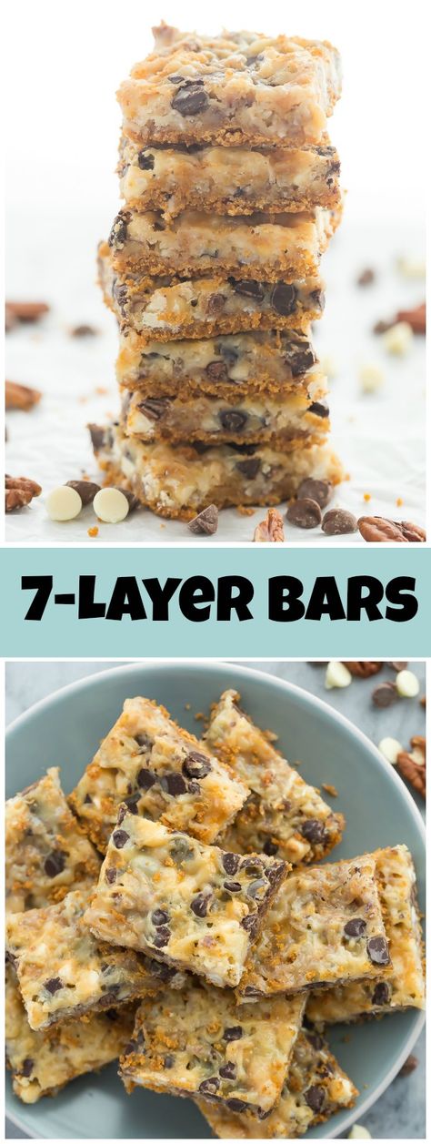 Easy recipe for 7-Layer Bars : recipe from RecipeGirl.com 7 Layer Magic Bars, Dolly Bars, Easy Dessert Bars, Graham Cracker Recipes, Magic Bars, 7 Layer, Cracker Recipes, Holiday Music, Crochet Shawls