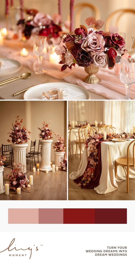 Maroon And Rose Gold Wedding Decorations, Burgundy And Blush Flower Arrangements, Burgundy And Blush Quinceanera Theme, Burgundy Lilac Wedding, Burgundy And Dusty Rose Wedding Tables, Inexpensive Floral Centerpieces, Burgundy And Pink Wedding Decorations, Burgundy Wedding Color Palette, Chianti Wedding Color Scheme