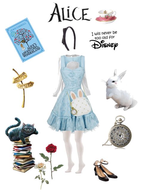 Alice In Wonderland Costume Accessories, Alice In Wonderland Modern Outfit, Alice In Wonderland Clothes, Alice In Wonderland Outfit Ideas, Mad Hatter Costume Accessories, Alice Disneybound, Alice In Wonderland Inspired Outfits, Alice In Wonderland Disneybound, Alice In Wonderland Inspired Dress