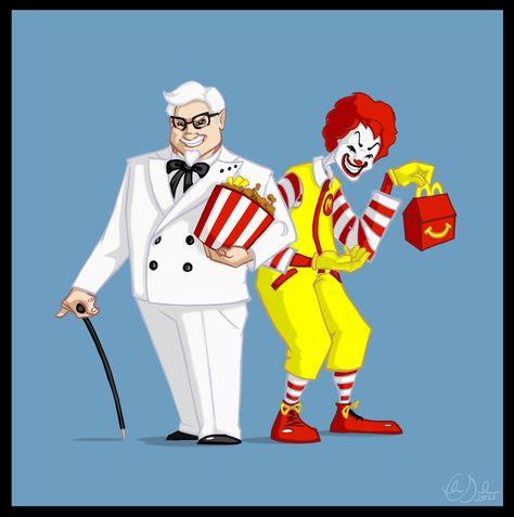 Ronald McDonald Vs. Colonel Sanders Geek Art and Videos — GeekTyrant Bucket Of Chicken, Jake And Dinos Chapman, Fantasy Kingdom, Kingdom Art, Colonel Sanders, Fast Food Places, Once In A Blue Moon, Art Textiles, Think Fast