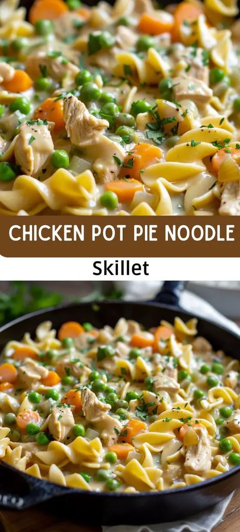 Chicken Pot Pie Noodle Skillet Chicken Pot Pie Noodle Skillet, Classic Chicken Pot Pie, Creamy Chicken Pot Pie, Chicken Pot Pie Casserole, Chicken Noodle Casserole, Flavorful Vegetables, Easy Chicken Pot Pie, Lunch Appetizers, Pot Pies Recipes