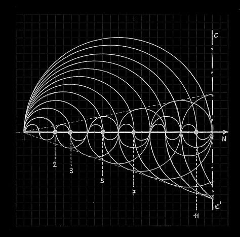 O. E. Pol, Illustration of initial primes Anniversary Book, Scientific Drawing, Prime Numbers, Fibonacci Spiral, Graphisches Design, Sacred Geometry Art, Math Art, Geometry Art, Golden Ratio