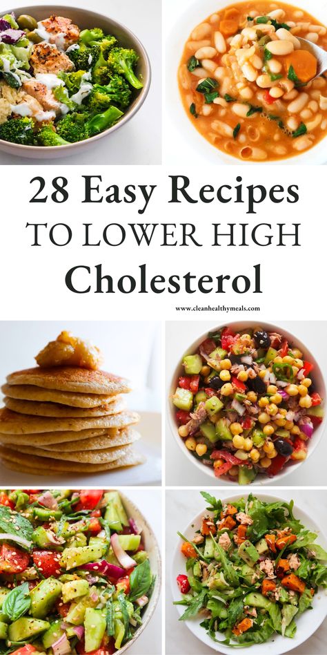 28 Easy Recipes to Lower Cholesterol - Clean Healthy Meals Recipes To Lower Cholesterol, Low Cholesterol Recipes Dinner, Low Cholesterol Meal Plan, Lower High Cholesterol, Cholesterol Friendly Recipes, Low Cholesterol Diet Plan, Cholesterol Meals, Salade Healthy, Foods To Reduce Cholesterol