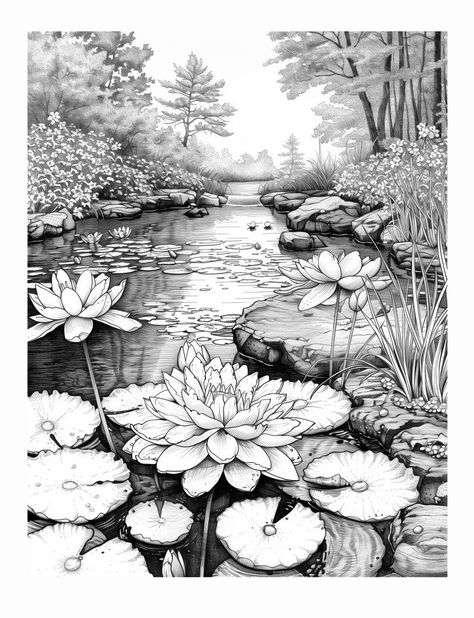 Garden Pencil Drawing, Garden Drawing Ideas, Nature Sketches Pencil, Landscape Design Drawings, Ink Pen Art, Art Pole, Nature Sketch, Japanese Drawings, Art Painting Tools