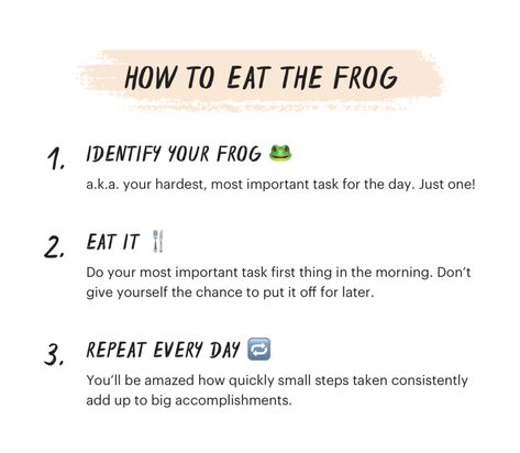 Eat the frog method Productivity Methods, Productivity System, Pomodoro Method, Eat The Frog, Time Management Tools, Effective Study Tips, Pomodoro Technique, Task To Do, Mental Energy