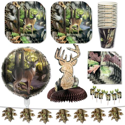 PRICES MAY VARY. AUTHENTIC HUNTING CAMO PARTY with licensed CAMO PATTERN – Next G1 Camo is a recognized leader in Outdoor Camo products-- this pattern is the “Real Deal”, and perfect for kid or adult birthdays, retirement, reunions, Father's Day, picnics, camping and more! 16 BIG PLATES - includes 16, Large 9 inch Square Plates for the main course at your party. Sturdy Construction will hold up under all your delicious food. Authentic Camo Border with a beautiful buck/deer in the forest featured Boys Hunting Birthday Party, The Big One Deer Birthday Party, Camo Party Ideas, Deer Themed Birthday Party, Hunting Party Ideas, Hunting Themed Birthday Party, Hunting Camo Party, Deer Hunting Party, Deer Birthday Party