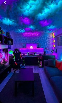 Gaming Room Ceiling Design, Lights For Rooms With No Overhead Lights, Gaming Room Setup Bedrooms, Gaming Room Setup Ideas, Gaming Room Ideas, Ultimate Gaming Setup, Games Room Inspiration, Setup Inspiration, Cloud Ceiling