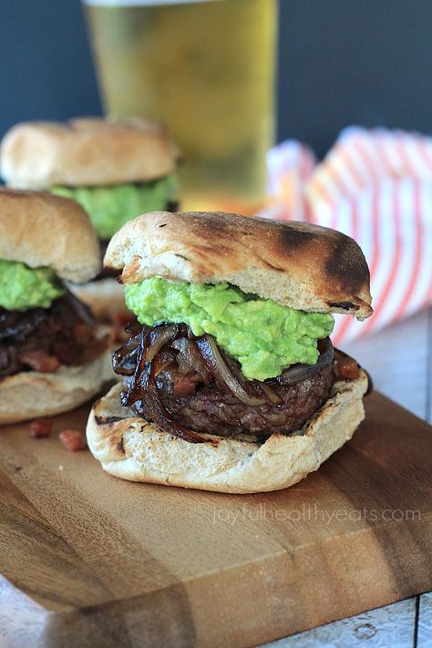 Mouthwatering Gourmet "Cowboy" Slider , ah-mazing! | www.joyfulhealthyeats.com #burgers Hamburger Recipe Ideas, Cowboy Hamburger, Hamburger Sliders, Hamburger Recipe, Avocado Burger, Gourmet Burger, Diy Easy Recipes, Beef Sliders, Burger Sliders