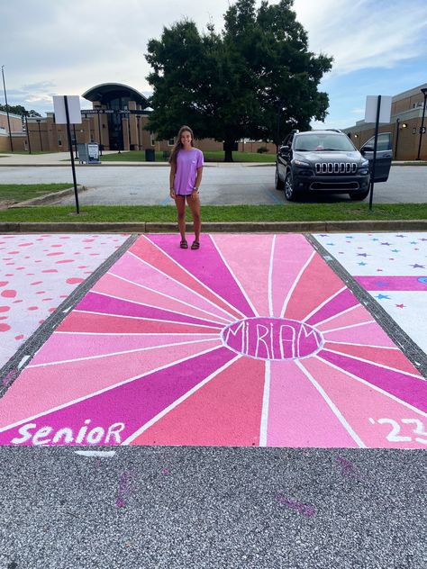 Junior Parking Spot Ideas, Purple Parking Spot Painting, Pink Parking Spot, Senior Parking Spots Butterfly, Parking Spot Painting High School Pink, Butterfly Parking Spot Painting, Student Parking Lot Painting, Senior Parking Spaces Painting, Cute Parking Spot Painting Ideas