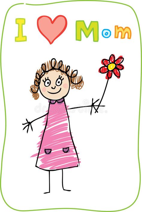 Kids Drawing. The Mother's Day. I love Mom. The Mother's Day. Kids Drawing with , #Sponsored, #Mother, #Drawing, #Kids, #Day, #words #ad Happy Mother's Day Card By Kids, Mothers Day Cards Kindergarten, Mom Day Drawing, Mother’s Day Drawing, About Mother Love, Drawing With Words, Happy Mothers Day Illustration, Mama Drawing, Drawing For Mom