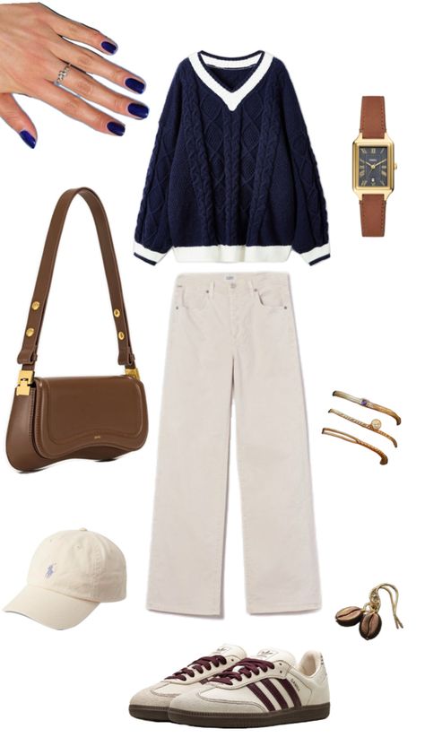 Navy And Cream Outfit, Cream Outfit, Navy Outfit, Color Combos, Navy, Cream