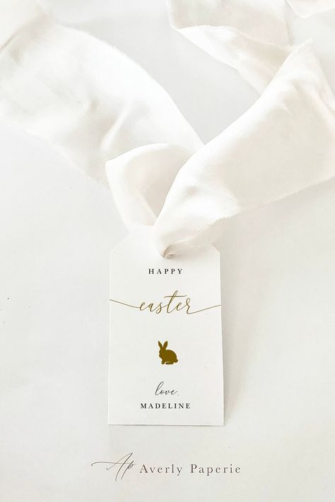 Simple Easter Tag, Editable Easter Tag with Gold Easter Bunny, Elegant Easter Tag, Easter Tag for Kids, Templett #eastertag #easterbunnytag #diyeastertag #diyeaster #simpleeastertag #printableeastertag #etsy #eastergiftidea #easterbagtag Easter Tag, Easter Favors, Easter Gift Tag, Easter Bunny Gifts, Easter Tags, Bunny Gifts, Candle Business, Easter Printables, Easy Easter