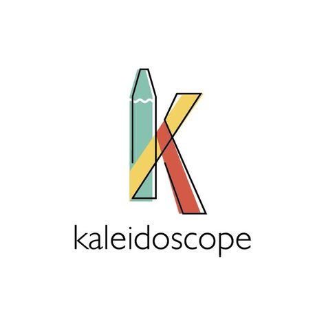 For this logo redesign, I used the fact that Kaleidoscope is sponsored by Crayola to include a shape of a crayon in the logo itself. I also played off of the look of a children's drawing by using color blocks of primary colors that do not fit perfectly into the line drawing. Kaleidoscope Logo, Museum Logo, Children's Drawing, Art And Creativity, Logo Redesign, Childrens Drawings, Childrens Museum, Design Working, The Line