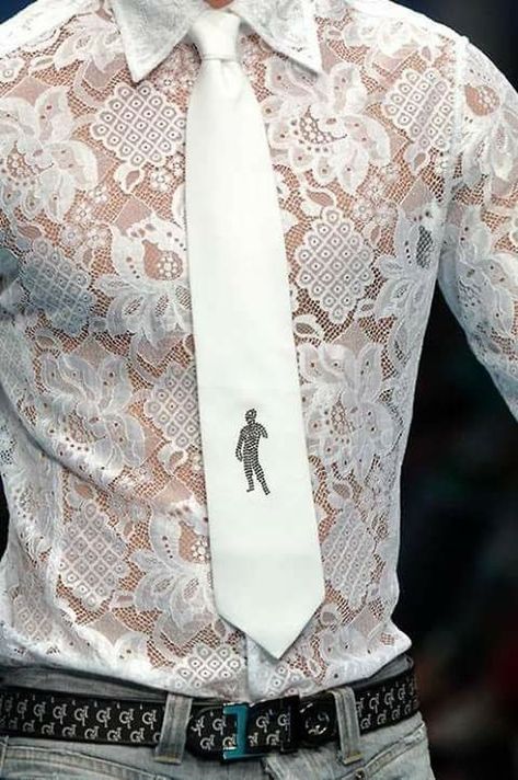 Shirt And Tie, Gay Fashion, Lace Shirt, Mode Inspiration, Sheer Fabrics, Gay Pride, Dandy, Male Models, White Shirt