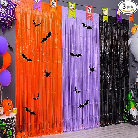 Mega-L Halloween Foil Fringe Curtains, 3 Pack Orange Purple Black Photo Booth Props, 18 Pcs PVC Bat and Spider Stickers Decals Wall Decor, Halloween Backdrop for Halloween Party Decoration Photo Booth Halloween, Spooky Photo Booth Backdrop, Halloween Back Drops Photo Backdrops, Halloween Cardboard Cutouts Photo Booths, Halloween Fringe Backdrop, Torn Black Fabric Halloween Backdrop, Halloween Party Photo Booth, Halloween Streamers, Halloween Photo Booth Props