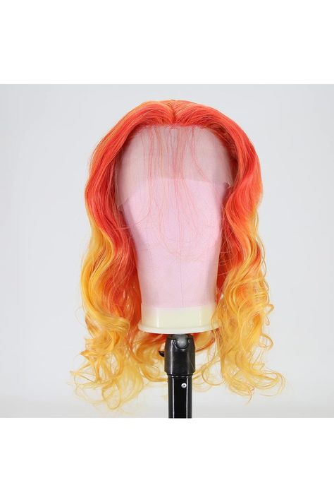 BTWTRY Short Red Ombre Yellow Wig Loose Wavy Lace Front Wigs Synthetic Hair 2Tone Curly Bob Wigs for Black Women Pre Plucked Natural Hairline with Baby Hair (Red/Yellow) Wavy Lace Front Wigs, Yellow Wig, Bob Wigs For Black Women, Hairstyles Color, Wigs Short, Wigs Synthetic, Curly Bob Wigs, Hair Red, Red Ombre