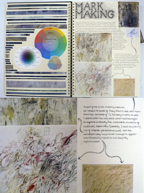 AS Fine Art Sketchbook, Mark Making, excellent annotation, Thomas Rotherham College, 2014 Gcse Art Mark Making Page, Mark Making Sketchbook Page, Mark Making Gcse Art Sketchbook Ideas, Fine Art Sketchbook, Art Mark Making, Sketchbook Presentation, Drawing Assignments, Art Sketchbook Ideas, Sketchbook Examples