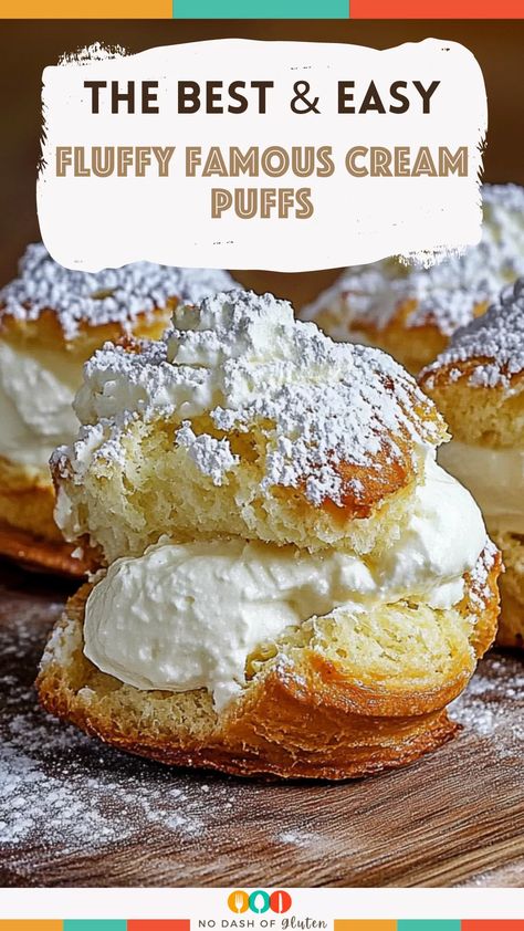 These Fluffy Famous Cream Puffs are a showstopper! With a light, golden shell and a creamy vanilla filling, they’re the perfect dessert for any event. Plus, they’re way easier to make than they look. Impress your friends and family with these simple, delicious cream puffs. Give them a try today! Cream Puff Fillings Ideas, Polish Cream Puff Cake Recipe, Cream Puffs Recipe Best, Dairy Free Cream Puffs, Cream Puff Filling Recipe, Crème Puffs, Cheese Deserts, Easy Cream Puffs, Deserts With Cream Cheese