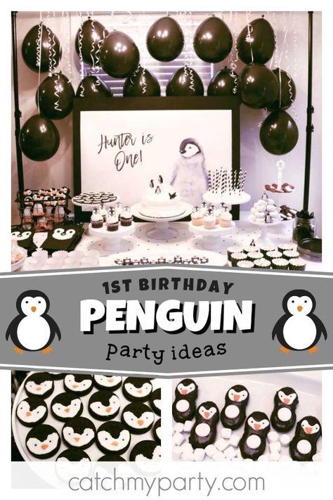 Take a look at this awesome penguin 1st birthday party! The cookies are fantastic! See more party ideas and share yours at CatchMyParty.com #catchmyparty #partyideas #penguinparty #1stbirthdayparty Penguin Party Decorations, Penguin Birthday Party Ideas, Penguin Party Theme, Penguin First Birthday, Penguin Themed Birthday Party, Diy 1st Birthday Decorations, Penguin Birthday Party, Penguin Birthday, Penguin Party