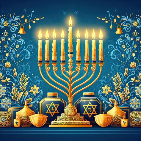 Concept jewish religious holiday hanukkah with glittering raditional chandelier stock image Jewish Embroidery, Hanukkah Traditions, Clay Bottle, Happy Chanukah, Jewish Symbols, Jewish New Year, Sublimation Images, Shabbat Shalom, Jewish Holiday