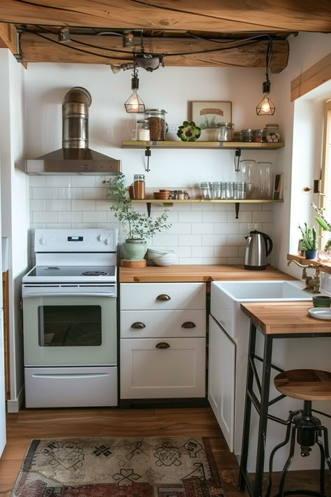 Achieve a simple yet stunning tiny cottage kitchen with ideas that blend minimalism and charm with smart storage solutions. 🏠🌿 Small Kitchen Ideas Without Cabinets, Simple Tiny Kitchen Ideas, Tiny Space Storage Solutions, Tiny Kitchen Aesthetic, Tiny Square Kitchen, Micro Kitchen Ideas Small Spaces, Modular Kitchen Design India, Tiny L Shaped Kitchen, Vintage Studio Apartment Ideas