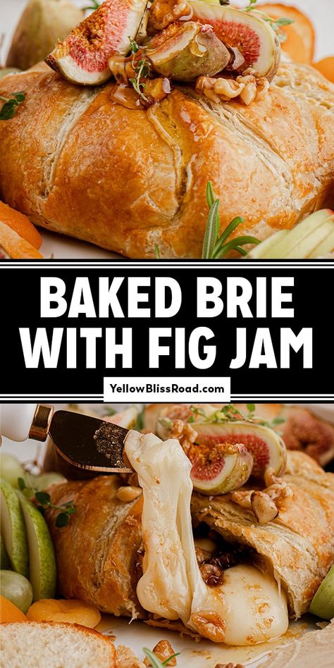 Baked Brie with Jam Brie With Jam, Baked Brie With Fig Jam, Brie With Fig Jam, Baked Brie With Jam, Brie Cheese Recipes, Football Appetizers, Toasted Crostini, Brie Puff Pastry, Homemade Appetizer