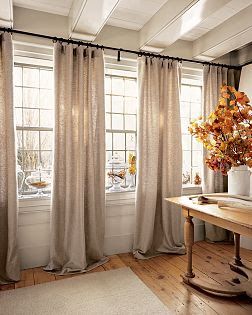 Joanna Gaines Dining Room, Burlap Window Treatments, Farmhouse Living Room Curtains, Burlap Valance, Curtain Door, Window Treatments Living Room, Burlap Curtains, Farmhouse Curtains, Design Blogs