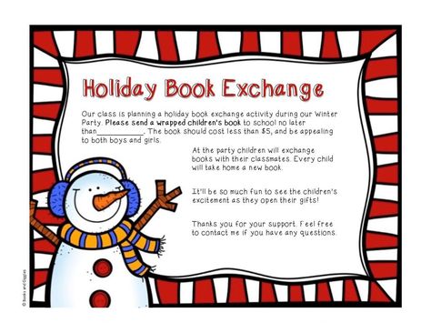 book exchange party invitation Preschool Christmas Book Exchange, Christmas Book Exchange Letter, Christmas Book Exchange For Kids, Book Exchange Ideas, Christmas Book Exchange, Holiday Book Exchange, Christmas Curriculum, Book Exchange Party, Book Campaign