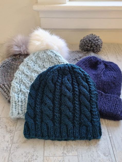 Community Knitting: Free Hat Patterns – The Knit McKinley Cable Hat Pattern Free, Knitted Hat Patterns Free Women, Bulky Yarn Patterns, Cable Knit Hat Pattern, Cabled Hat Pattern, Knitting Gloves, Beanie Pattern Free, Easy Knit Hat, Knitting In The Round