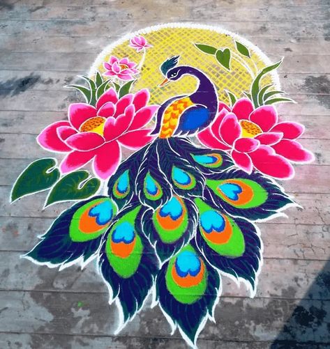 Rangoli Designs For Diwali Easy, Best Rangoli Designs, Best Rangoli, Best Rangoli Design, Rangoli Designs For Diwali, Colour Rangoli, Rangoli Designs For Competition, Peacock Drawing, Easy Rangoli Designs Videos