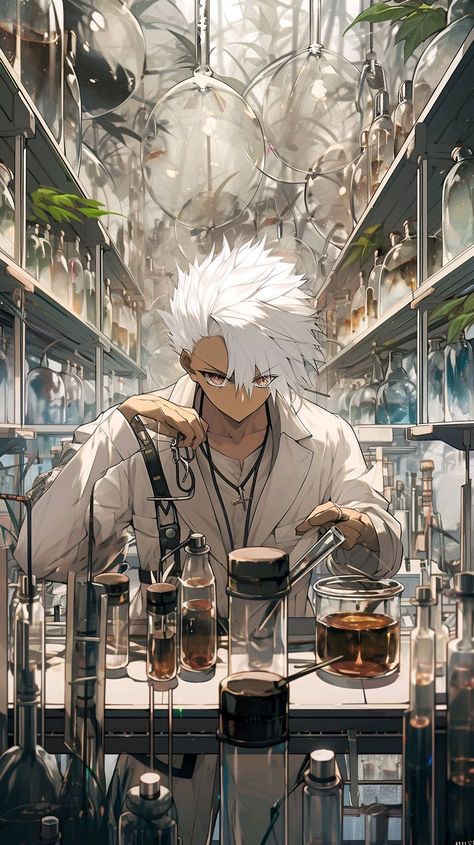 Scientist Anime Guy, Scientist Art Anime, Male Scientist Art, Scientist Character Art, Science Lab Fantasy Art, Urban Wizard, Mad Scientist Fantasy Art, Scientist Character Design, Journal Entry