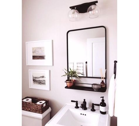 Stylish 30+ Beautiful Winter Themed Bathroom Decoration Ideas Above Vanity Shelf, Target Bathroom, Small Bathroom Mirrors, Bathroom Mirror With Shelf, Cabin Bathroom, Decorating Bathroom, Metal Shelf, Downstairs Bathroom, Bachelor Pad