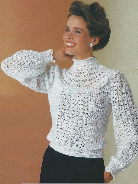 Patron Vintage, Vintage Crochet Patterns, Womens Crochet Patterns, Vintage Crochet Pattern, Sweater Crochet Pattern, Crochet Blouse, Vintage Crochet, Sweater Pattern, Crochet Cardigan