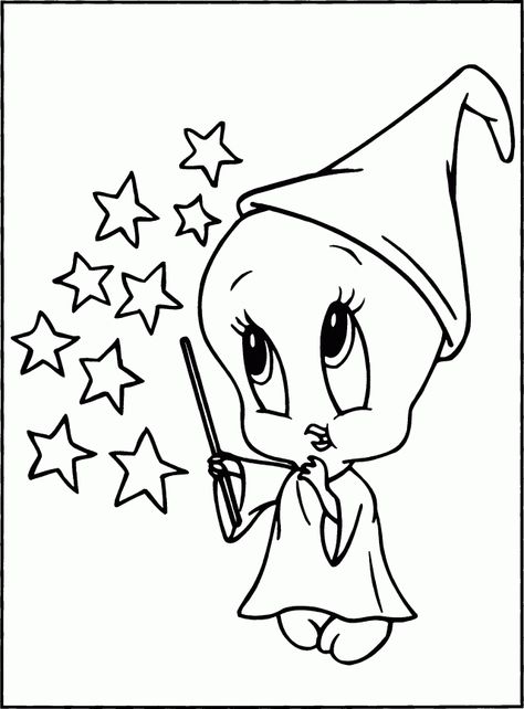 Tweety Wizard Tweety Coloring Pages, Tweety Bird Drawing, Cartoon Drawing Ideas, Witch Coloring Pages, Looney Tunes Tweety, Bunny Coloring Pages, Easy Cartoon Drawings, Best Coloring Pages, Bird Coloring Pages