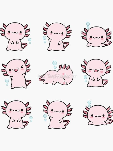 "Cute Axolotl, set" Sticker by XoTheMonster | Redbubble Cute Kawaii Axolotl, Axolotl Doodle Easy, Axotl Drawing, Chibi Axolotl Drawing, Axotol Drawing, Axolotl Nails Art, Cute Cartoon Axolotl, Cute Axolotl Drawing Easy, Simple Axolotl Drawing