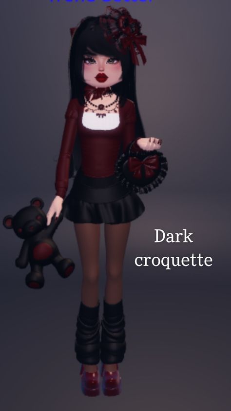 Dti Outfits Dark Coquette, Dress To Impress Roblox Outfits Ideas Theme Dark Coquette, Dark Croquettes Fashion, Dark Croquette, Dark Quoquette, Royal High Memes, Croquettes, Dress To Impress