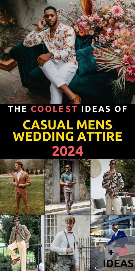 Make a statement at 2024 weddings with our chic and modern casual men's wedding attire. Whether you're a groom or a guest, our curated collection features smart and stylish outfit ideas for every occasion. From business attire to relaxed jeans looks, we have the perfect ensemble to ensure you look your best on the special day. Explore our trendy attire and elevate your wedding style. Rehearsal Dinner Outfits Men, September Wedding Guest Outfit Men, Relaxed Wedding Guest Outfit, Summer Wedding Man Guest, Men Casual Wedding Outfit, Male Wedding Guest Outfit Casual, Mens Casual Wedding Attire Guest, Casual Wedding Outfit Guest Men, Mens Summer Wedding Attire Guest