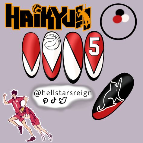 Haikyu Nails, Haikyuu Nails Design, Bakugo Nails Design, Haikyuu Nails, Kirishima Nails, Anime Nails Art Naruto, Nekoma Jacket, Nails Inspiration Red, Fall Time Nails