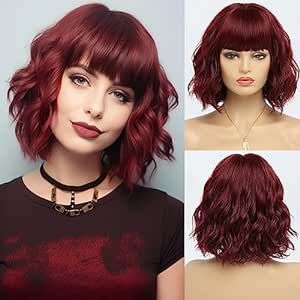 Red Shoulder Length Hair With Bangs, Red Medium Hair With Bangs, Burgundy Red Hair With Bangs, Short Wavy Red Hair With Bangs, Long Dark Red Hair With Bangs, Red Bob, Short Bangs, Dark Red Hair, Woman Wine