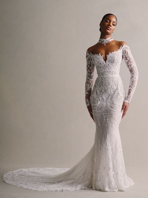 Wedding Dresses Illusion, Somali Wedding, Illusion Neckline Wedding Dress, Long Sleeve Bridal Dresses, Wedding Dresses Mermaid Sweetheart, African Wedding Attire, Elegant Bridal Gown, Dream Wedding Decorations, Civil Wedding Dresses