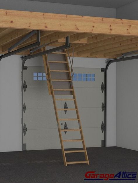 Loft In Garage, Pull Down Stairs, Pegboard Garage, Casa Garage, Garage Boden, Overhead Garage Storage, Garage Loft, Garage Floor Epoxy, Garage Storage Shelves