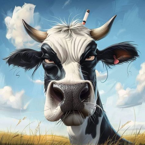 Funny Cow Pictures, Animated Cow, Animal Caricature, Arts And Crafts Storage, Painted Rock Animals, Funny Cow, Cow Pictures, Animal Portraits Art, Popular Instagram