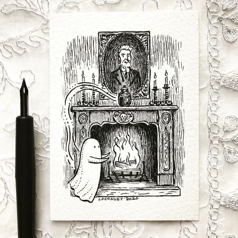 Addams Family Sketch, Fireplace Sketch, Halloween Comics, Family Sketch, Mythical Beings, Drawing Journal, Boo Ghost, Halloween Illustration, Doodle Art Designs