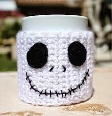 Halloween Crochet Cup Cozy, Halloween Cozy, Crochet Mug Cozy, Coffee Cozies, Crochet Coffee Cozy, Cup Cozies, Crochet Coffee, Crochet Cup Cozy, Crochet Skull